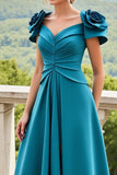 Blue A Line Midi Mother of the Bride Dress with 3D Flowers