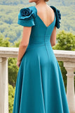 Blue A Line Midi Mother of the Bride Dress with 3D Flowers