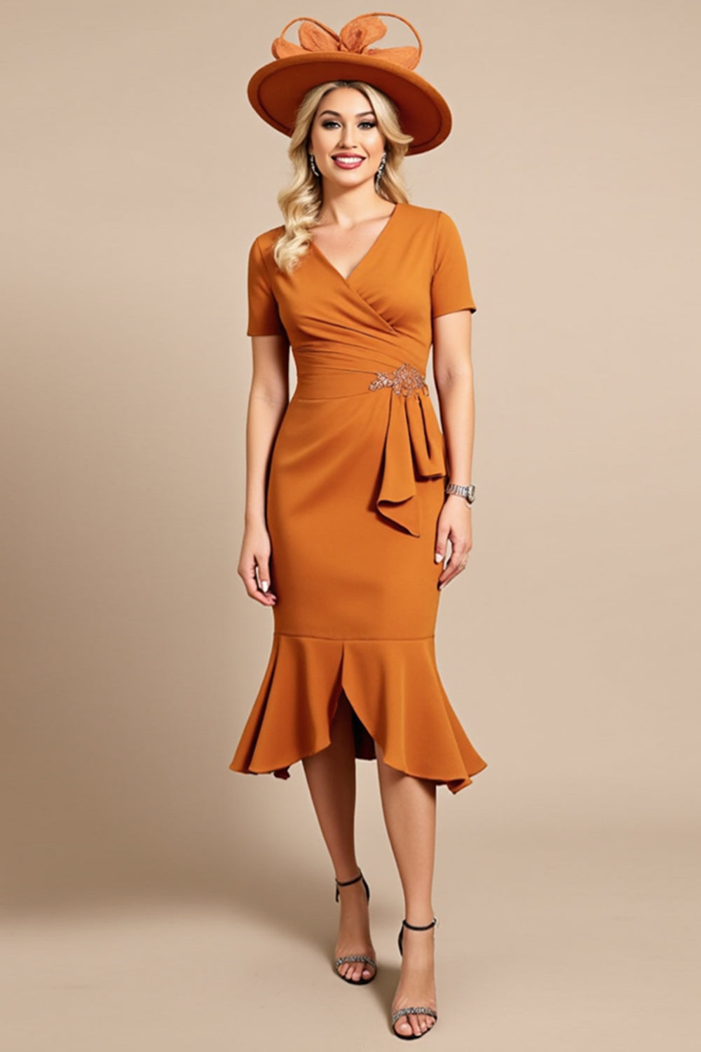 Mermaid Orange Ruffled Mother of the Bride Dress