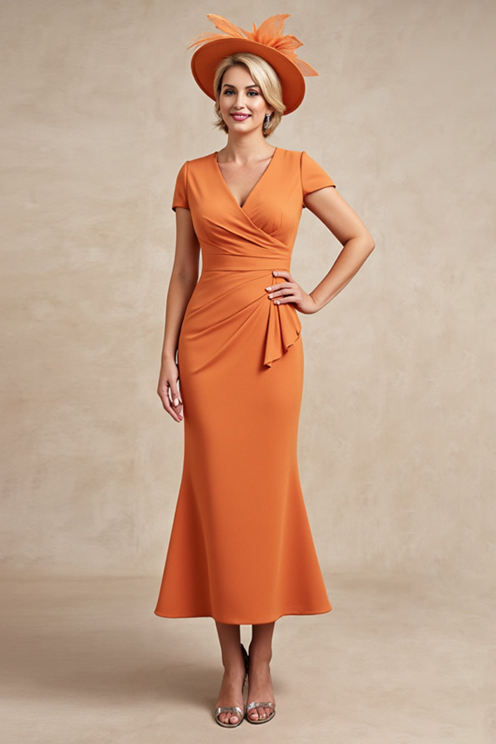 Mermaid Orange Midi Mother of the Bride Dress