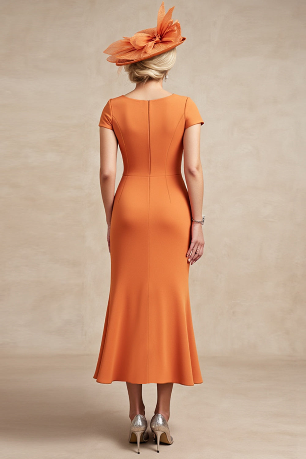 Mermaid Orange Midi Mother of the Bride Dress