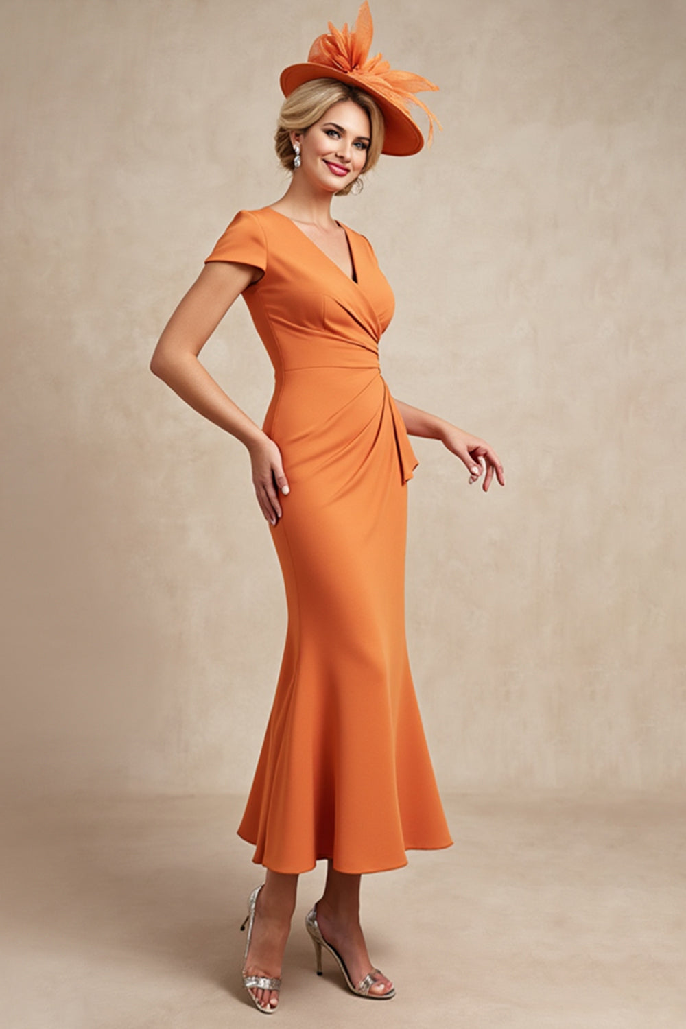 Mermaid Orange Midi Mother of the Bride Dress
