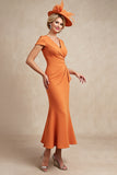 Mermaid Orange Midi Mother of the Bride Dress