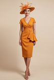Orange Bodycon Midi Mother of the Bride Dress with Ruffles