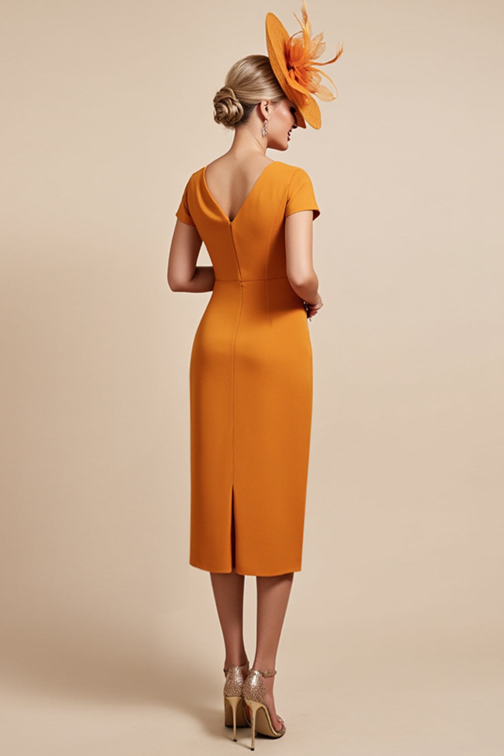 Orange Bodycon Midi Mother of the Bride Dress with Ruffles