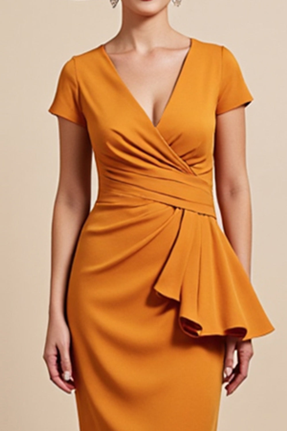Orange Bodycon Midi Mother of the Bride Dress with Ruffles