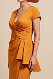 Orange Bodycon Midi Mother of the Bride Dress with Ruffles