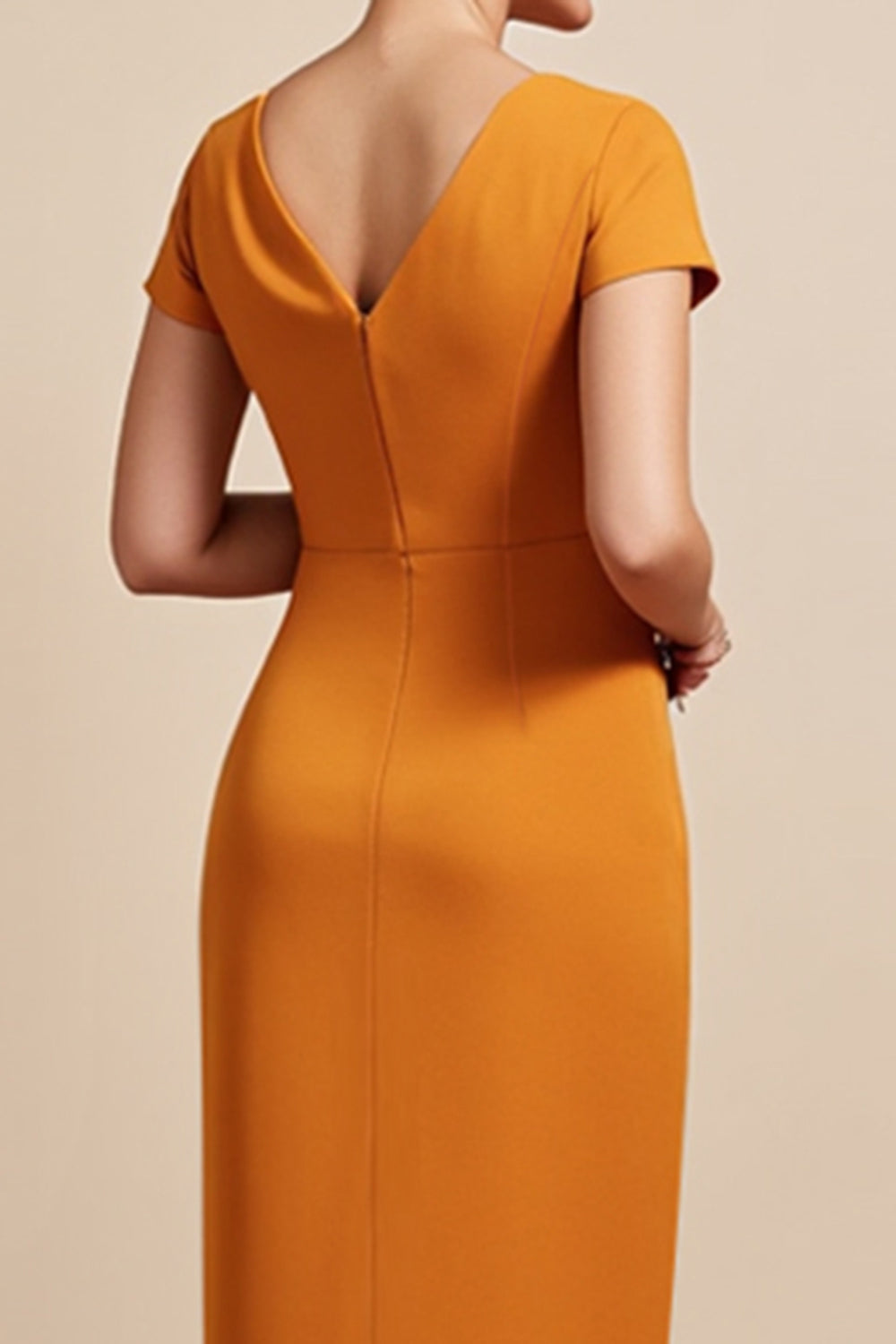 Orange Bodycon Midi Mother of the Bride Dress with Ruffles