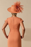Orange Sheath Ruffled Midi Mother of the Bride Dress