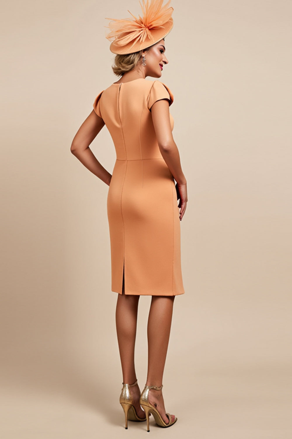Orange Ruffled Mother of the Bride Dress with Short Sleeves