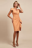 Orange Ruffled Mother of the Bride Dress with Short Sleeves
