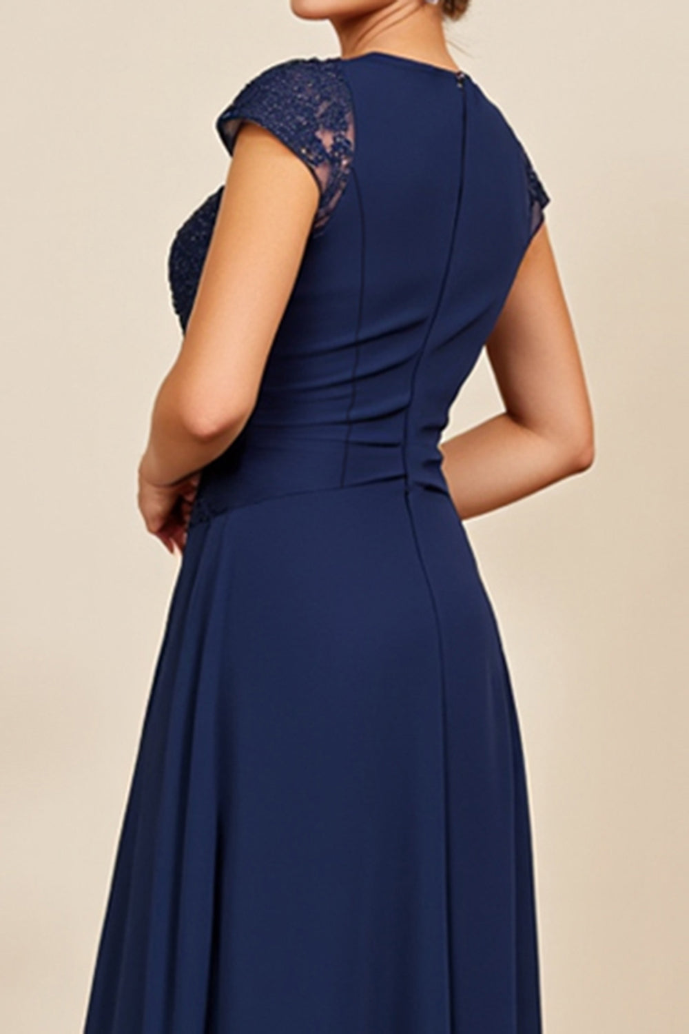 Navy Chiffon Midi Mother of the Bride Dress with Appliques