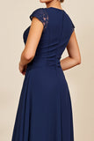 Navy Chiffon Midi Mother of the Bride Dress with Appliques