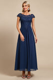 Chiffon Navy Midi Mother of the Bride Dress with Appliques