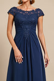 Chiffon Navy Midi Mother of the Bride Dress with Appliques