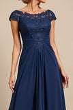 Chiffon Navy Midi Mother of the Bride Dress with Appliques