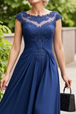 Navy A Line Midi Mother of the Bride Dress with Appliques