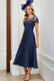 Chiffon Navy A Line Mother of the Bride Dress with Appliques