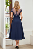 Chiffon Navy A Line Mother of the Bride Dress with Appliques