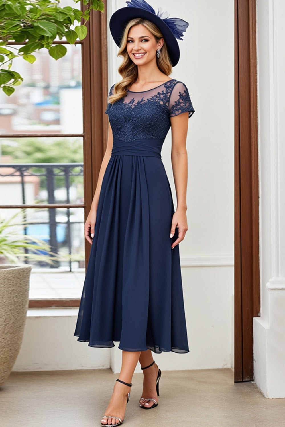 Chiffon Navy A Line Mother of the Bride Dress with Appliques