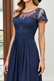 Chiffon Navy A Line Mother of the Bride Dress with Appliques