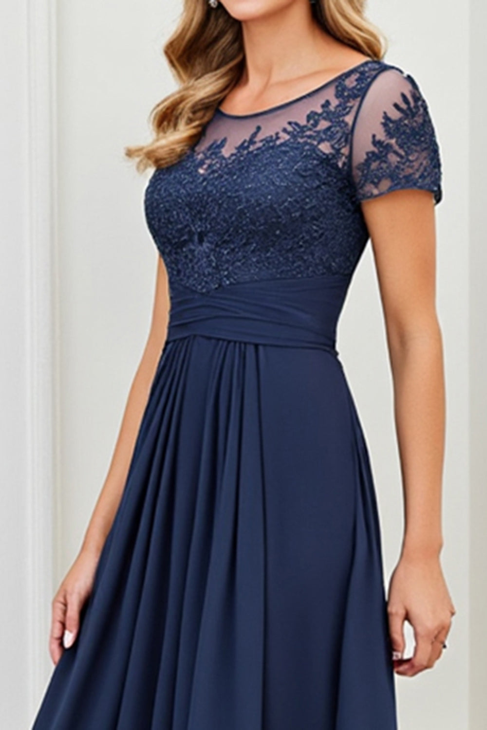 Chiffon Navy A Line Mother of the Bride Dress with Appliques