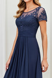 Chiffon Navy A Line Mother of the Bride Dress with Appliques