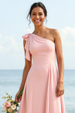 One Shoulder A Line Blush Bridesmaid Dress