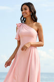 One Shoulder A Line Blush Bridesmaid Dress