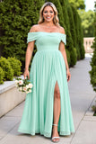 Off The Shoulder Plus Size Chiffon Mint Green Bridesmaid Dress