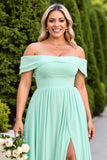 Off The Shoulder Plus Size Chiffon Mint Green Bridesmaid Dress