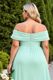 Off The Shoulder Plus Size Chiffon Mint Green Bridesmaid Dress