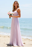 A Line Spaghetti Straps Lilac Bridesmaid Dress