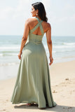 Ruffled A Line Chiffon Dusty Sage Bridesmaid Dress