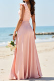 One Shoulder A Line Blush Bridesmaid Dress with Ruffles