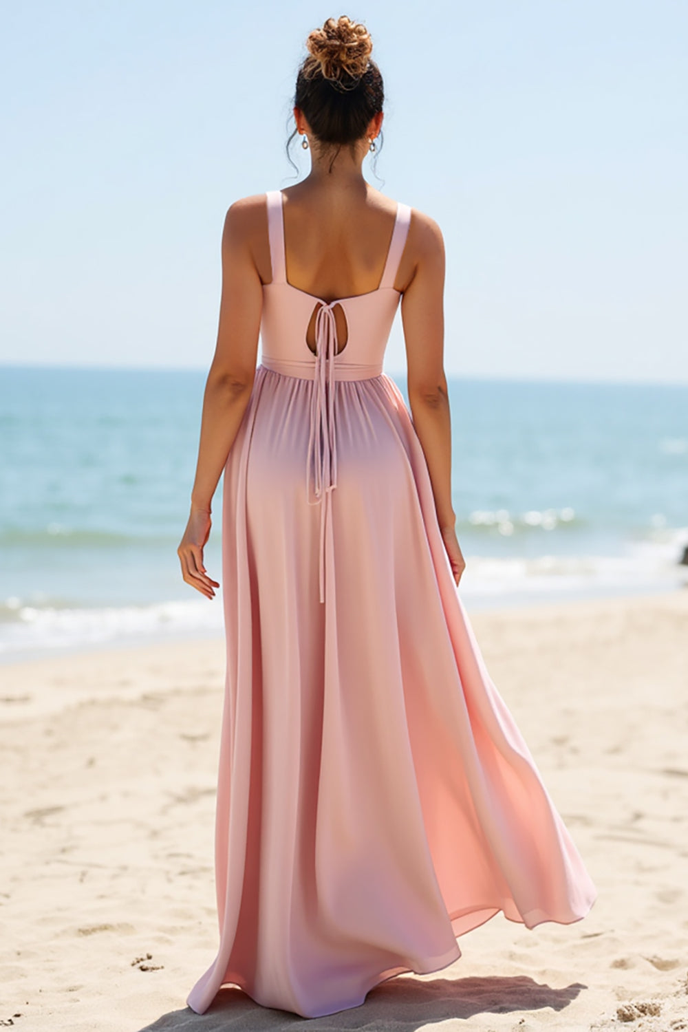 A Line Ruched Candy Pink Bridesmaid Dress