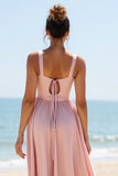 A Line Ruched Candy Pink Bridesmaid Dress