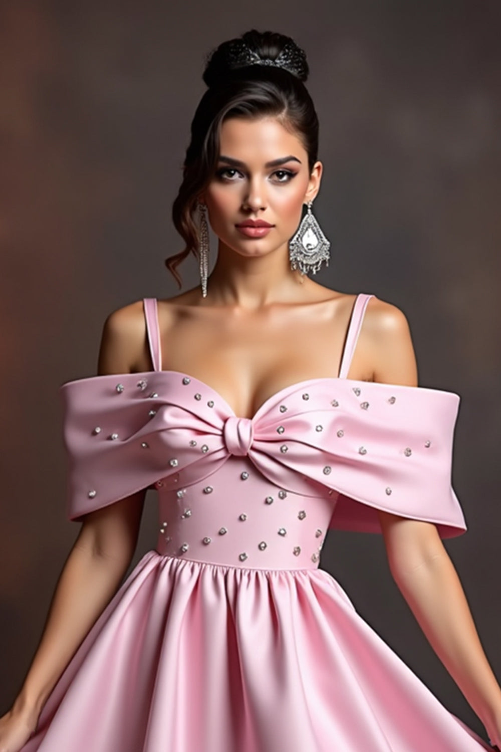 Cold Shoulder Pink Satin Homecoming Dress with Beading