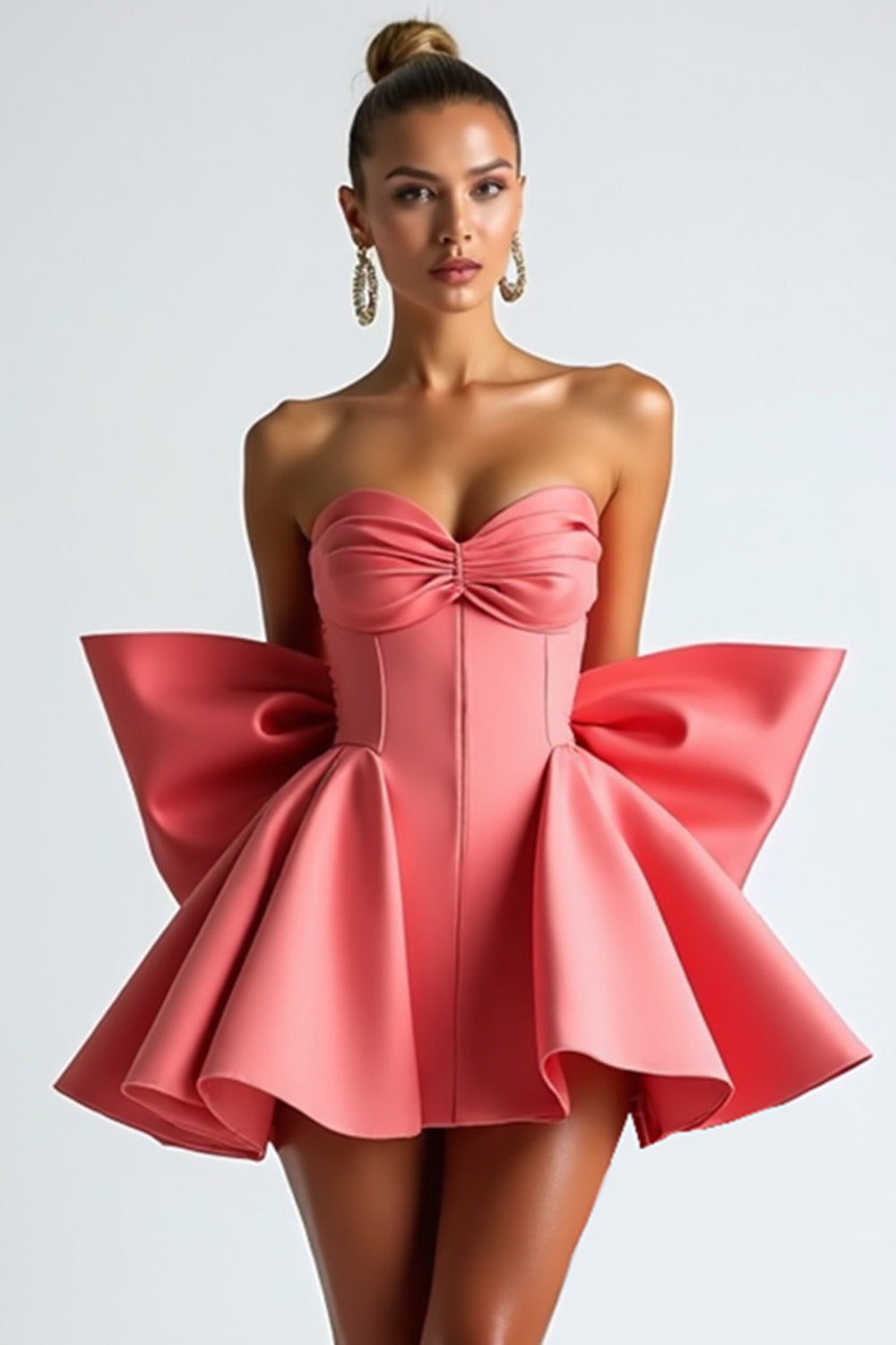 Strapless Pink A Line Homecoming Dress with Bow