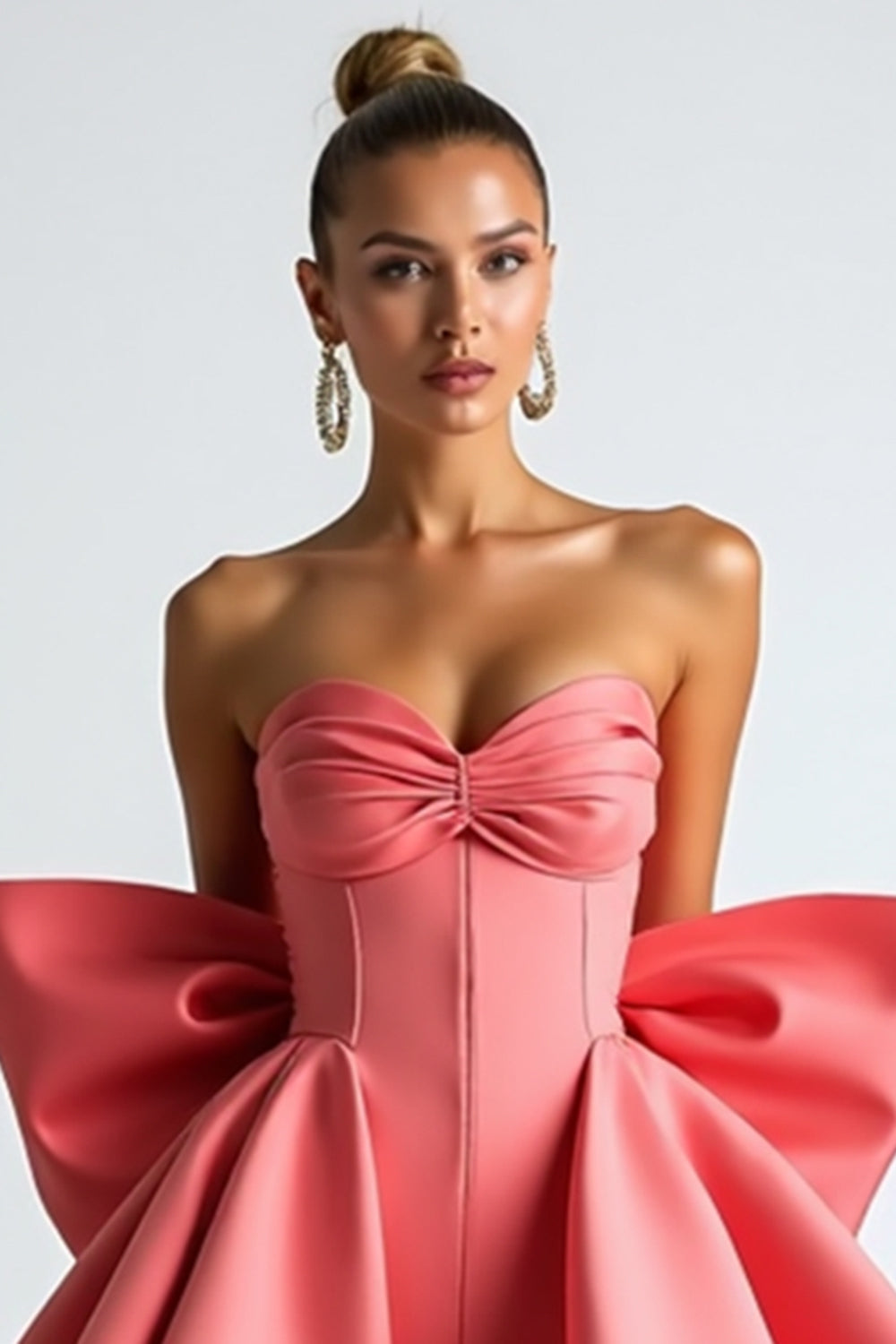 Strapless Pink A Line Homecoming Dress with Bow