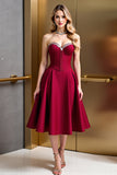 Strapless Beaded Dark Red A Line Wedding Guest Dress