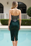 Strapless Pine Corset Beaded Cocktail Dress