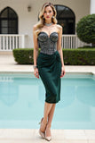 Strapless Pine Corset Beaded Cocktail Dress