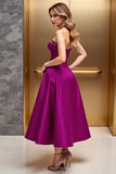 Strapless Beaded Fuchsia A Line Wedding Guest Dress