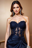 Strapless Navy Corset Ruched Homecoming Dress