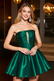 Green Strapless Satin Ruched Homecoming Dress