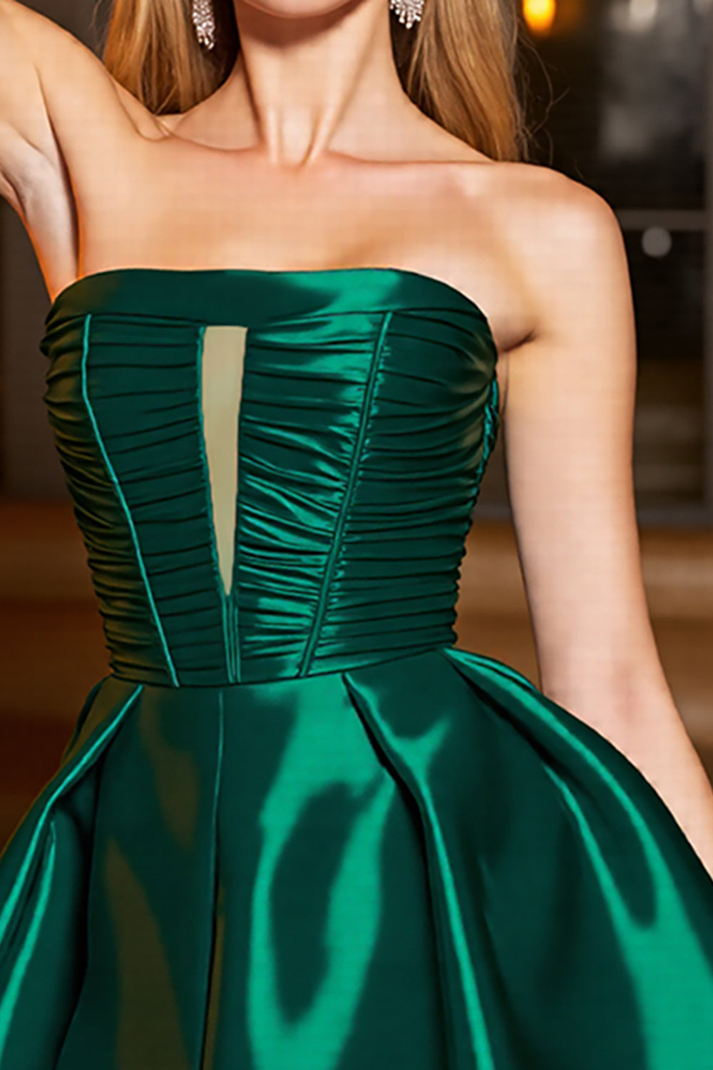 Green Strapless Satin Ruched Homecoming Dress