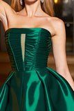 Green Strapless Satin Ruched Homecoming Dress
