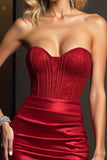 Red Strapless Satin Homecoming Dress with Appliques