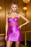 Strapless Fuchsia Corset Homecoming Dress with Appliques
